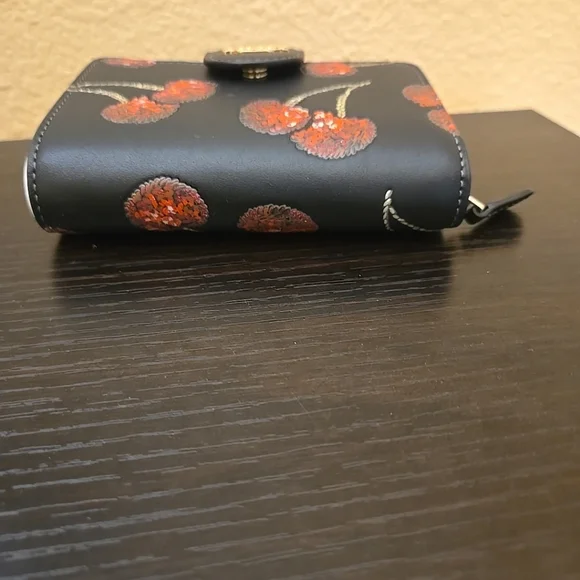 Coach Medium Corner Zip Wallet With Cherry Print - Picture 12 of 14